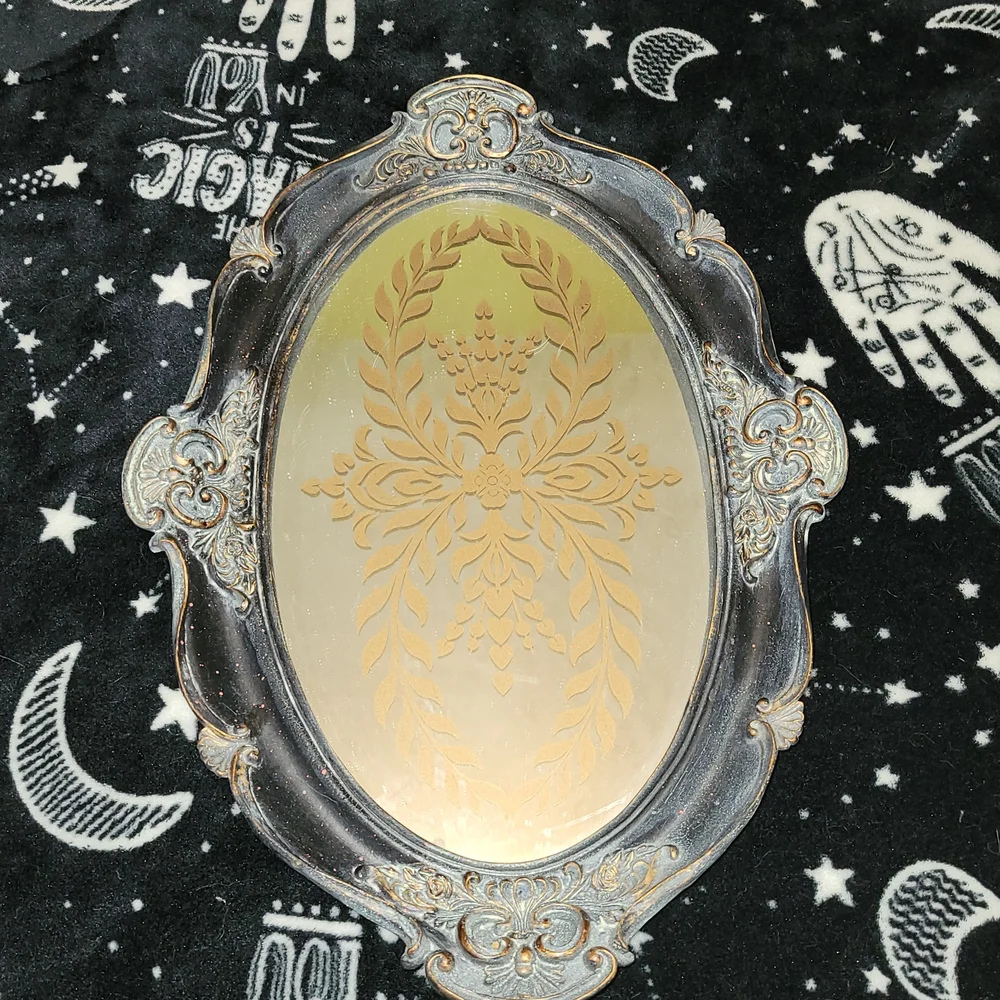 Vintage Style Ornate Mirrored Tray - Gold and Gray